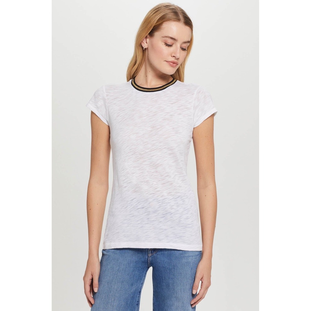 Goldie LeWinter Metallic Tipped Ringer Pima Cotton Tee White XS